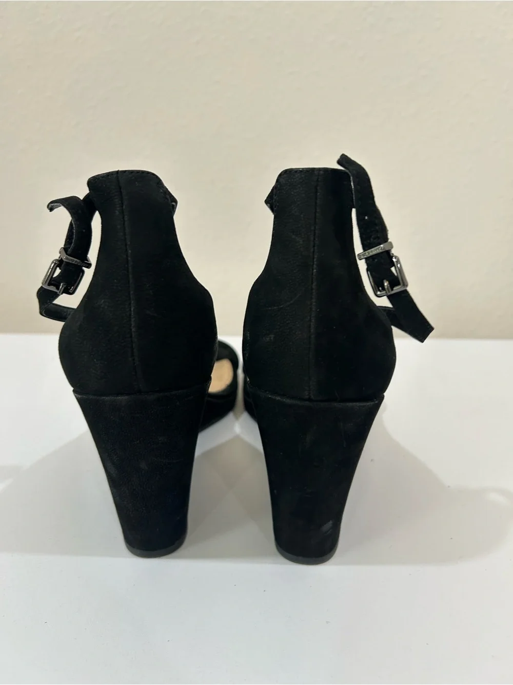 Gianni Bini Black Suede Wedge Sandals with Ankle Strap, NWOT Size 8.5